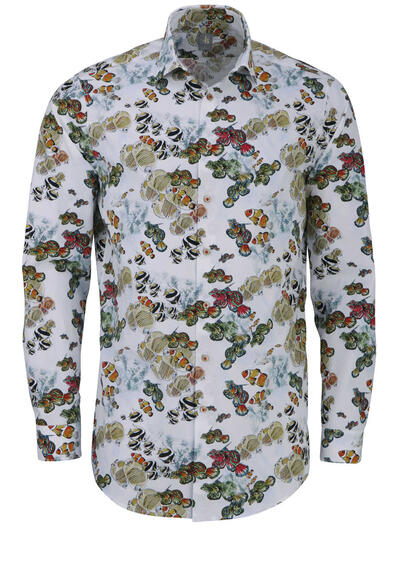 JACQUES BRITT Custom Fit Hemd Langarm Haifischkragen Muster grn