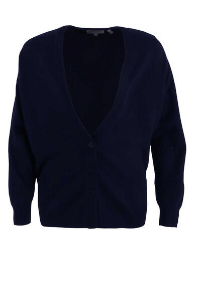 LES TRICOTS DE LEA Strickjacke GUPIDON GILET Langarm V-Ausschnitt geknpft Kaschmir nachtblau