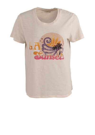 LOUIZON Kurzarm T-Shirt LASUNSET Rundhals Front-Print beige