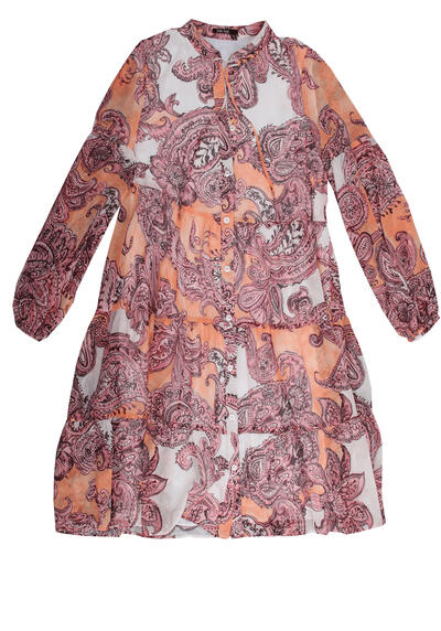 MARC AUREL Kleid Langarm Chiffon geknpft Paisley-Print orange