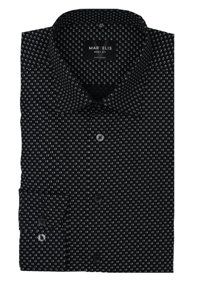 Produktbild für 'MARVELIS Body Fit Hemd extra langer Arm New Kent Kragen Muster schwarz'