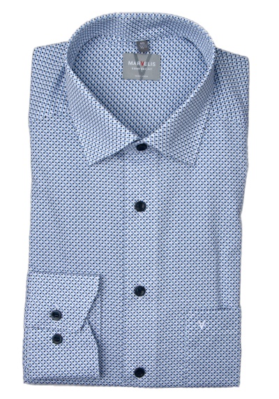 Produktbild für 'MARVELIS Comfort Fit Hemd Langarm New Kent Kragen Muster blau'