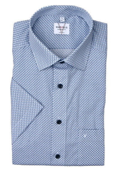 Produktbild für 'MARVELIS Modern Fit Hemd Halbarm New Kent Kragen Muster hellblau'