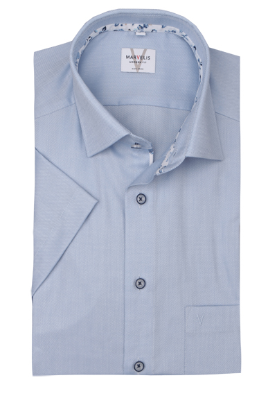 Produktbild für 'MARVELIS Modern Fit Hemd Halbarm New Kent Kragen Struktur hellblau'