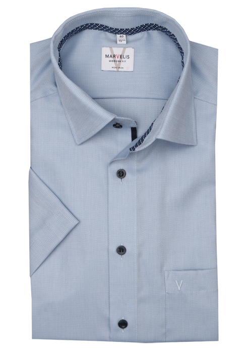 Produktbild für 'MARVELIS Modern Fit Hemd Halbarm New Kent Kragen Struktur hellblau'