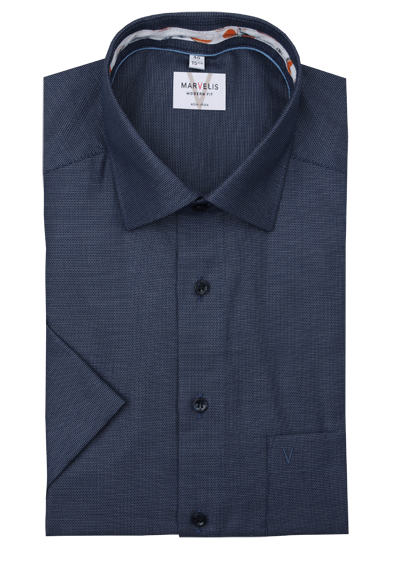 Produktbild f&uuml;r 'MARVELIS Modern Fit Hemd Halbarm New Kent Kragen Struktur nachtblau'