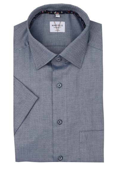 Produktbild für 'MARVELIS Modern Fit Hemd Halbarm New Kent Kragen Struktur nachtblau'
