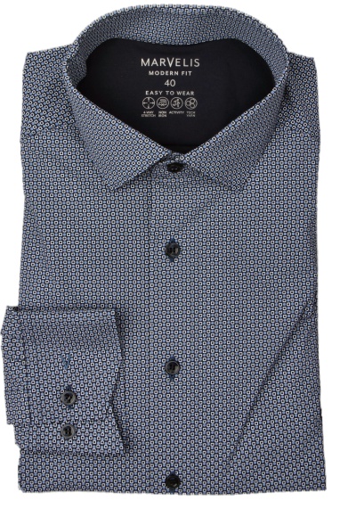 Produktbild für 'MARVELIS Modern Fit Hemd Langarm New Kent Kragen Muster blau'
