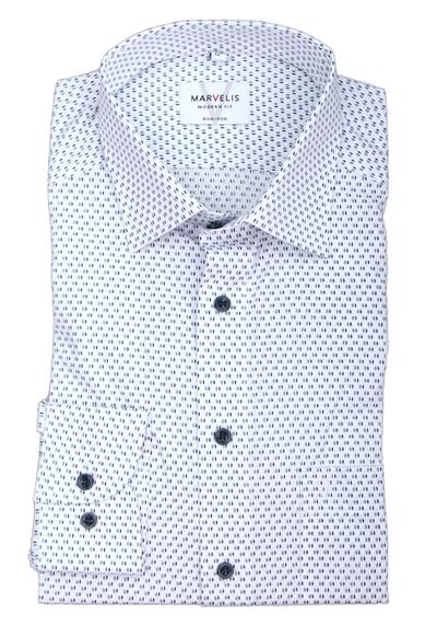 Produktbild für 'MARVELIS Modern Fit Hemd Langarm New Kent Kragen Muster wei'