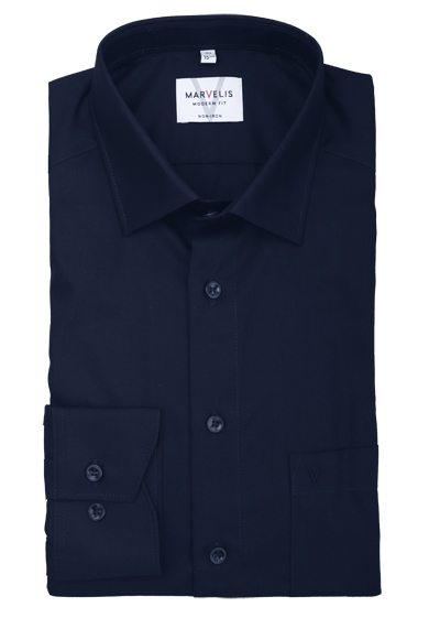 Produktbild f&uuml;r 'MARVELIS Modern Fit Hemd Langarm New Kent Kragen Popeline nachtblau'