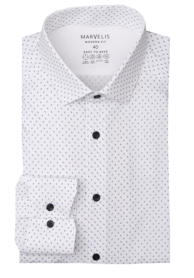 Produktbild für 'MARVELIS Modern Fit Hemd Langarm New Kent Kragen Stretch Muster wei'