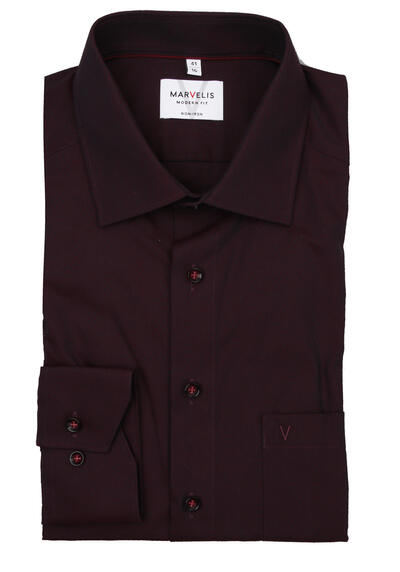Produktbild f&uuml;r 'MARVELIS Modern Fit Hemd Langarm New Kent Kragen Struktur dunkelrot'
