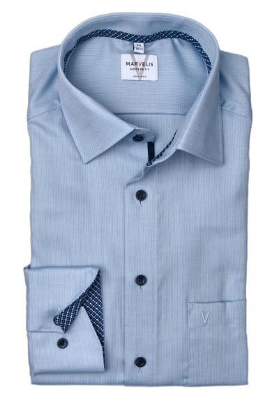 Produktbild für 'MARVELIS Modern Fit Hemd Langarm New Kent Kragen Struktur hellblau'