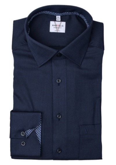 Produktbild für 'MARVELIS Modern Fit Hemd Langarm New Kent Kragen Struktur nachtblau'