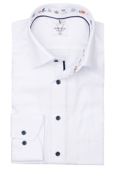 Produktbild f&uuml;r 'MARVELIS Modern Fit Hemd Langarm New Kent Kragen Struktur wei�'
