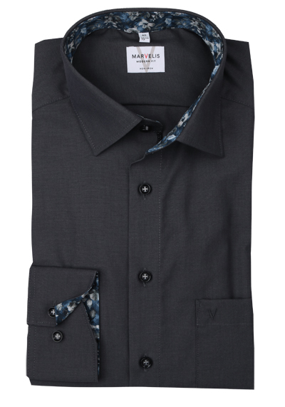 Produktbild f&uuml;r 'MARVELIS Modern Fit Hemd Langarm New Kent Kragen schwarz'