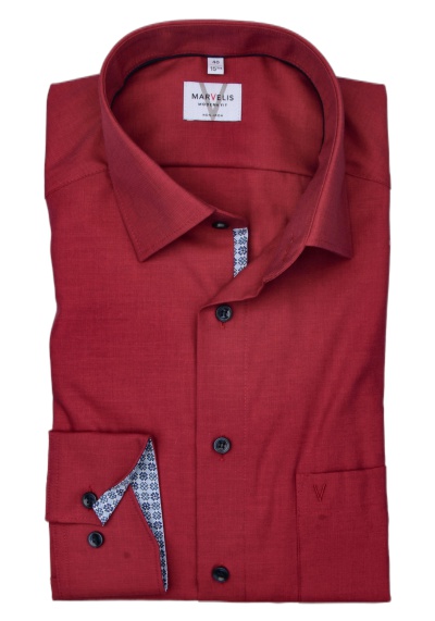Produktbild für 'MARVELIS Modern Fit Hemd Langarm New Kent Kragen weinrot'