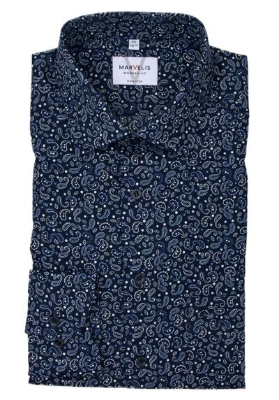 Produktbild für 'MARVELIS Modern Fit Hemd extra langer Arm New Kent Kragen Muster blau'