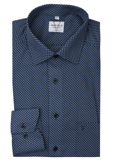 Produktbild für 'MARVELIS Modern Fit Hemd extra langer Arm New Kent Kragen Muster dunkelblau'