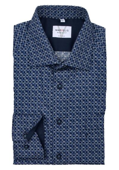 Produktbild für 'MARVELIS Modern Fit Hemd extra langer Arm New Kent Kragen Muster dunkelblau'
