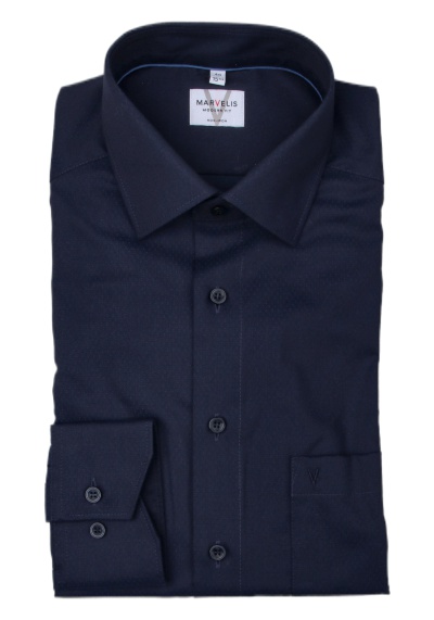 Produktbild f&uuml;r 'MARVELIS Modern Fit Hemd extra langer Arm New Kent Kragen Rautenstruktur navy'