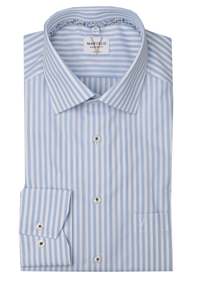 Produktbild für 'MARVELIS Modern Fit Hemd extra langer Arm New Kent Kragen Streifen blau'