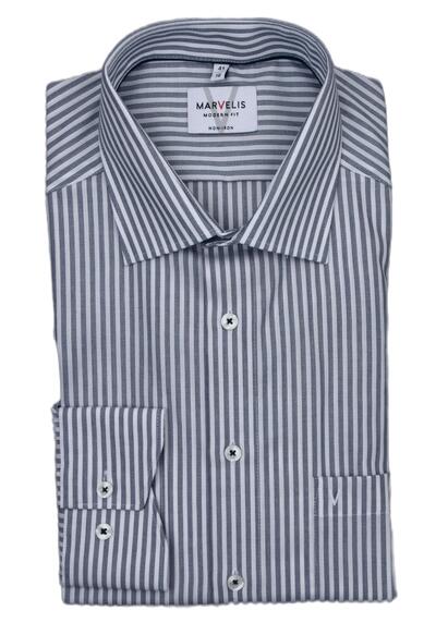 Produktbild für 'MARVELIS Modern Fit Hemd extra langer Arm New Kent Kragen Streifen blau'