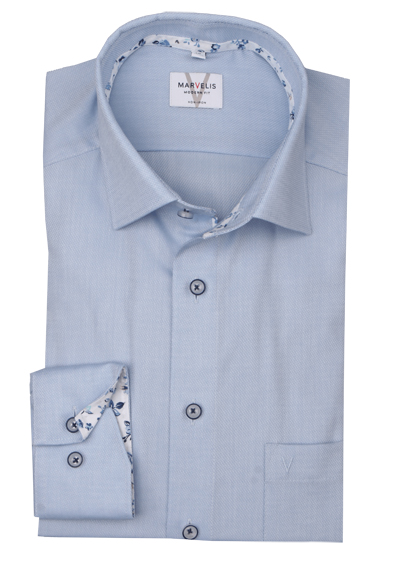 Produktbild für 'MARVELIS Modern Fit Hemd extra langer Arm New Kent Kragen Struktur hellblau'