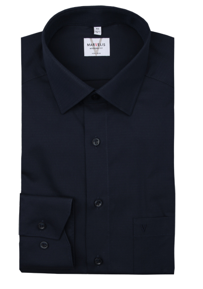 Produktbild f&uuml;r 'MARVELIS Modern Fit Hemd extra langer Arm New Kent Kragen Struktur nachtblau'
