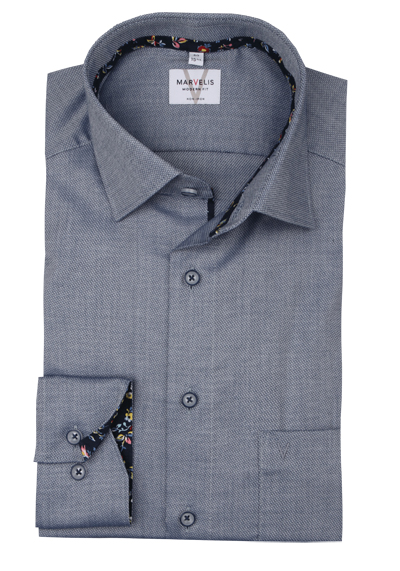 Produktbild für 'MARVELIS Modern Fit Hemd extra langer Arm New Kent Kragen Struktur nachtblau'
