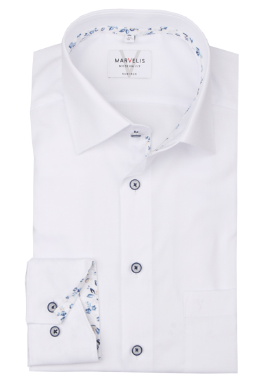 Produktbild für 'MARVELIS Modern Fit Hemd extra langer Arm New Kent Kragen Struktur wei'