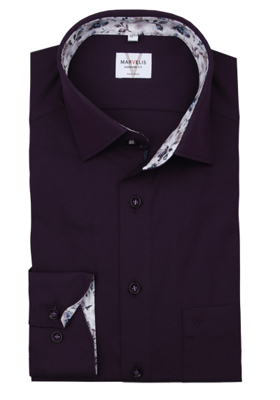 Produktbild f&uuml;r 'MARVELIS Modern Fit Hemd extra langer Arm New Kent Kragen aubergine'