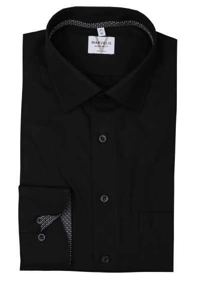 Produktbild für 'MARVELIS Modern Fit Hemd extra langer Arm New Kent Kragen schwarz'