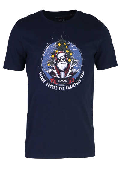 MARVELIS T-Shirt Halbarm Rundhals Weihnachts-Frontprint reine Baumwolle navy preisreduziert