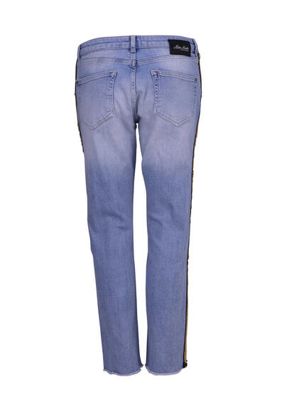 MOS MOSH Straight Jeans SUNN FRILL GLAM Paillettenzierband blau