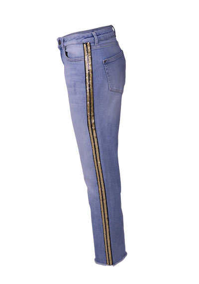 MOS MOSH Straight Jeans SUNN FRILL GLAM Paillettenzierband blau