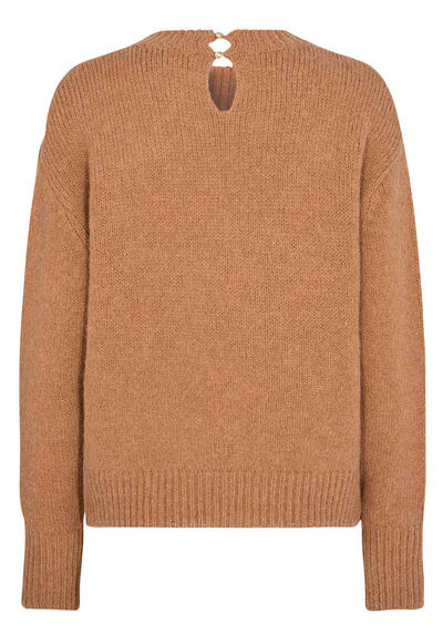 MOS MOSH Pullover ZOOM DIAMOND KNIT Langarm Rundhals Argyle Lurex camel