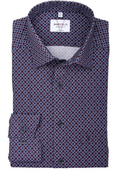MARVELIS Modern Fit Hemd extra langer Arm New Kent Kragen Muster blau