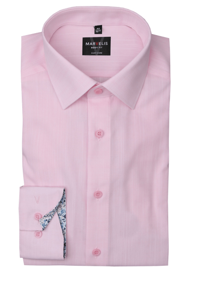 MARVELIS Body Fit Hemd extra langer Arm New Kent Kragen Faux rosa