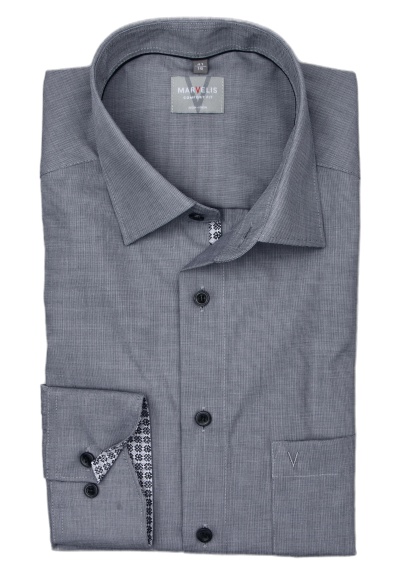 MARVELIS Comfort Fit Hemd Langarm New Kent Kragen grau