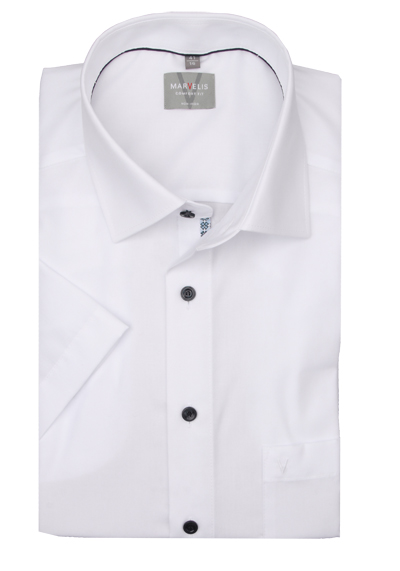 MARVELIS Comfort Fit Hemd Halbarm New Kent Kragen wei