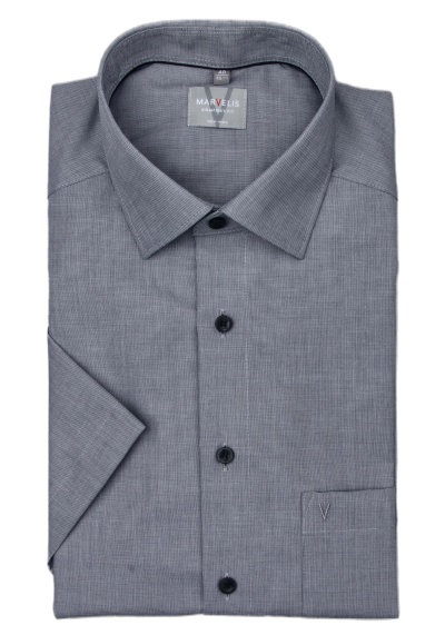 MARVELIS Comfort Fit Hemd Halbarm New Kent Kragen grau