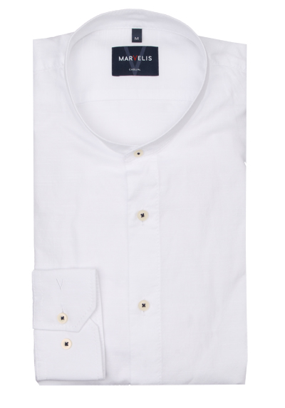 MARVELIS Casual Fit Hemd Langarm Stehkragen Faux wei