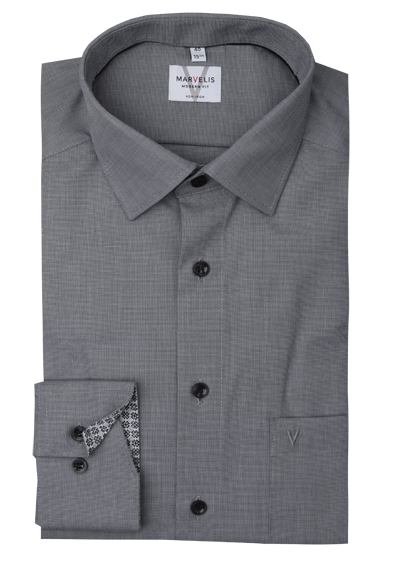 MARVELIS Modern Fit Hemd Langarm New Kent Kragen grau