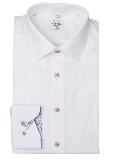MARVELIS Modern Fit Hemd extra langer Arm New Kent Kragen wei