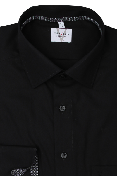 Produktbild fr 'MARVELIS Modern Fit Hemd extra langer Arm New Kent Kragen schwarz'