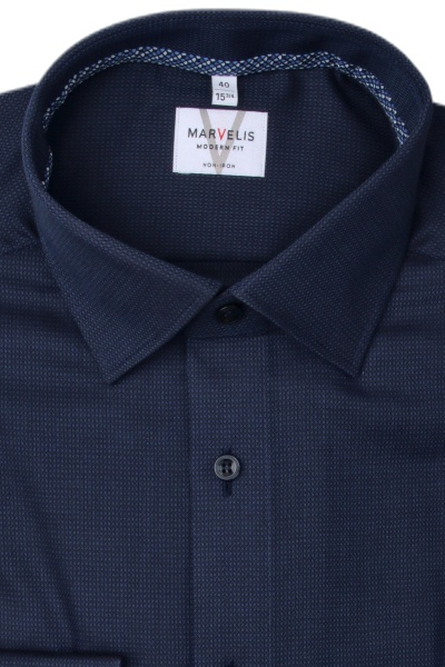 Produktbild fr 'MARVELIS Modern Fit Hemd Langarm New Kent Kragen Struktur nachtblau'