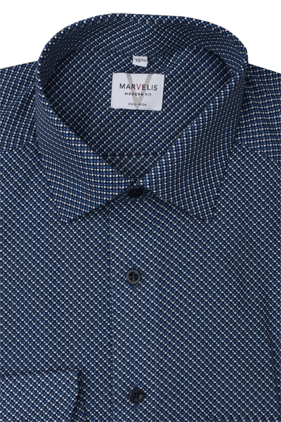 Produktbild fr 'MARVELIS Modern Fit Hemd extra langer Arm New Kent Kragen Muster dunkelblau'