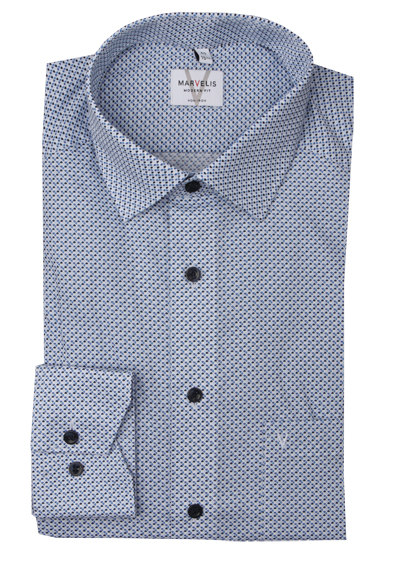 Produktbild fr 'MARVELIS Modern Fit Hemd extra langer Arm New Kent Kragen Muster hellblau'