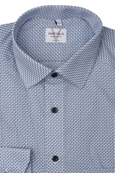 Produktbild fr 'MARVELIS Modern Fit Hemd extra langer Arm New Kent Kragen Muster hellblau'